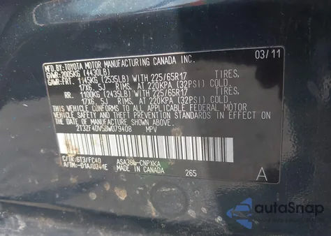 2011 Toyota Rav4 z USA, uszkodzony, nr VIN 2T3ZF4DV5BW079408